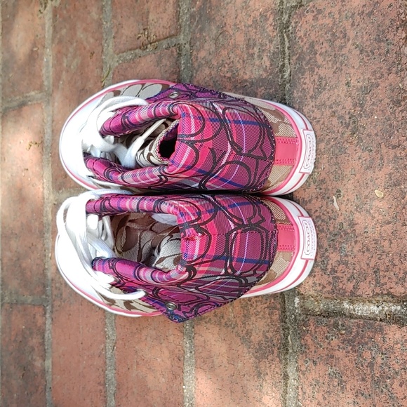 Coach Bonney Pink And Tan Signature High Top Sneaker Size 8.5 (1268) - Picture 3 of 11
